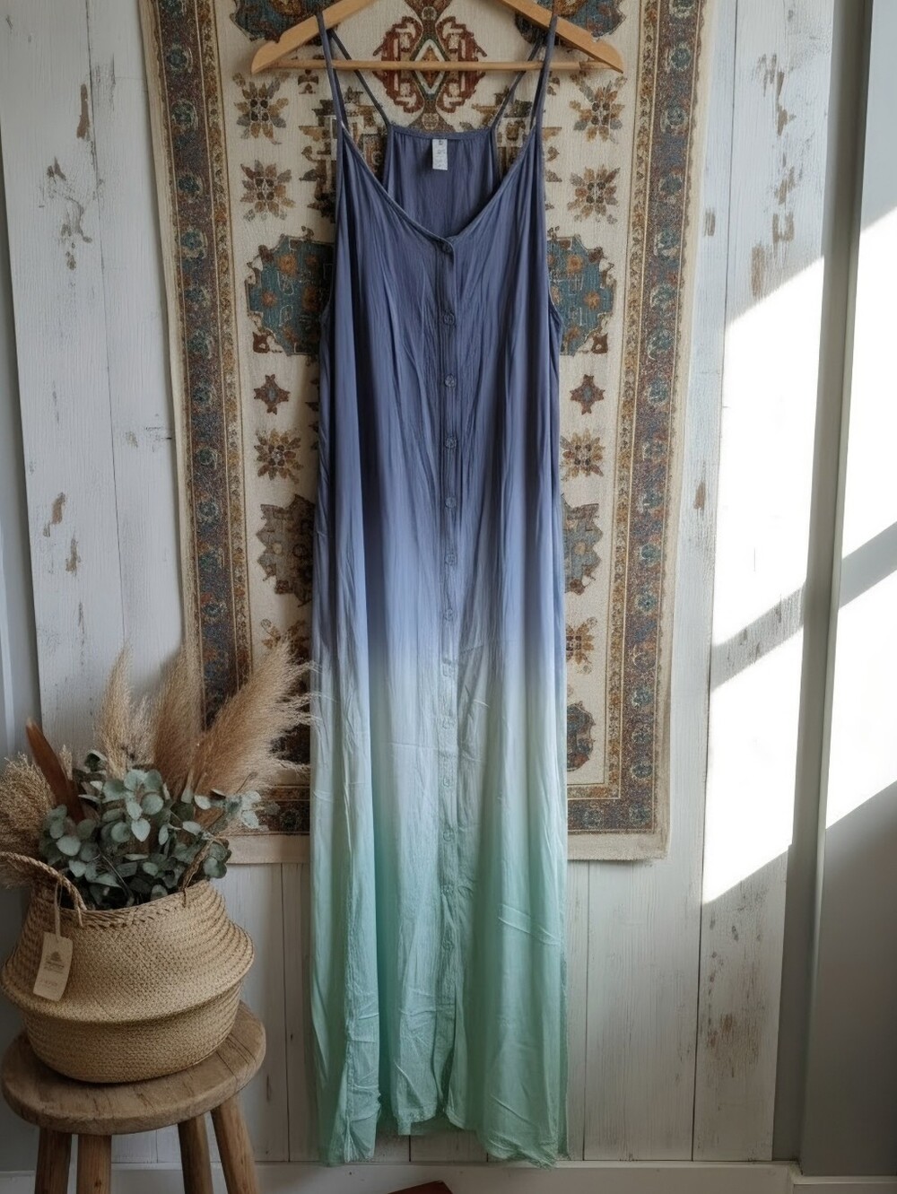 Raviya Gradient Button-Front Maxi Skirt in Navy and Mint Small